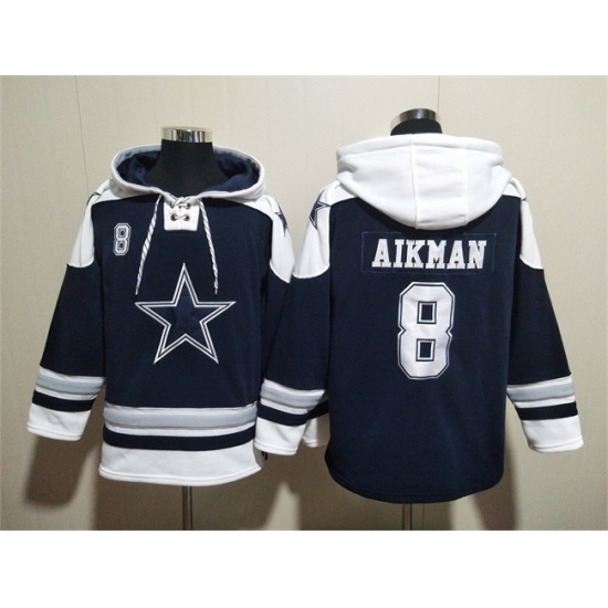 Men Dallas Cowboys 8 Troy Aikman Navy Ageless Must Have Lace Up Pullover Hoodie Men Dallas Cowboys 8 Troy Aikman Navy Ageless Must Have Lace Up Pullover Hoodie