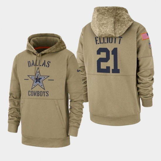 Mens Dallas Cowboys 21 Ezekiel Elliott 2019 Salute to Service Sideline Therma Pullover Hoodie Tan Mens Dallas Cowboys 21 Ezekiel Elliott 2019 Salute to Service Sideline Therma Pullover Hoodie Tan