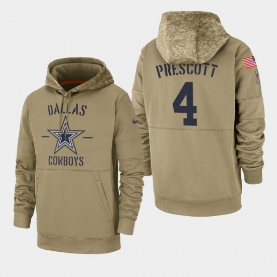 Mens Dallas Cowboys 4 Dak Prescott 2019 Salute to Service Sideline Therma Pullover Hoodie Tan Mens Dallas Cowboys 4 Dak Prescott 2019 Salute to Service Sideline Therma Pullover Hoodie Tan