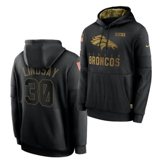 Men Denver Broncos 30 Phillip Lindsay 2020 Salute To Service Black Sideline Performance Pullover Hoodie Men Denver Broncos 30 Phillip Lindsay 2020 Salute To Service Black Sideline Performance Pullover Hoodie