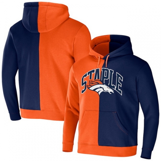 Men Denver Broncos Orange Navy Split Logo Pullover Hoodie Men Denver Broncos Orange Navy Split Logo Pullover Hoodie