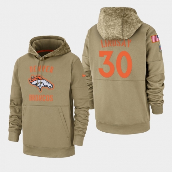 Mens Denver Broncos 30 Phillip Lindsay 2019 Salute to Service Sideline Therma Pullover Hoodie Tan Mens Denver Broncos 30 Phillip Lindsay 2019 Salute to Service Sideline Therma Pullover Hoodie Tan