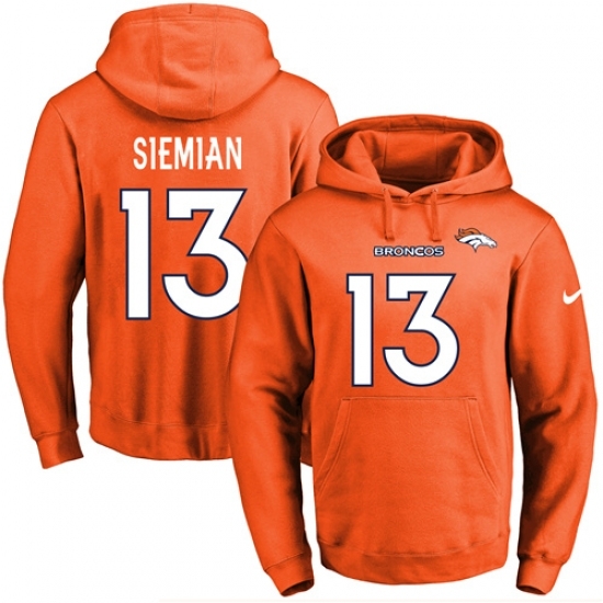 NFL Mens Nike Denver Broncos 13 Trevor Siemian Orange Name Number Pullover Hoodie NFL Mens Nike Denver Broncos 13 Trevor Siemian Orange Name Number Pullover Hoodie