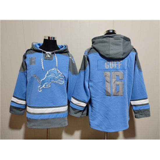 Men Detroit Lions 16 Jared Goff Blue Ageless Must Have Lace Up Pullover Hoodie Men Detroit Lions 16 Jared Goff Blue Ageless Must Have Lace Up Pullover Hoodie