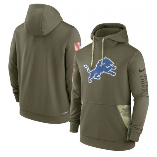 Men Detroit Lions 2022 Olive Salute To Service Therma Performance Pullover Hoodie Men Detroit Lions 2022 Olive Salute To Service Therma Performance Pullover Hoodie
