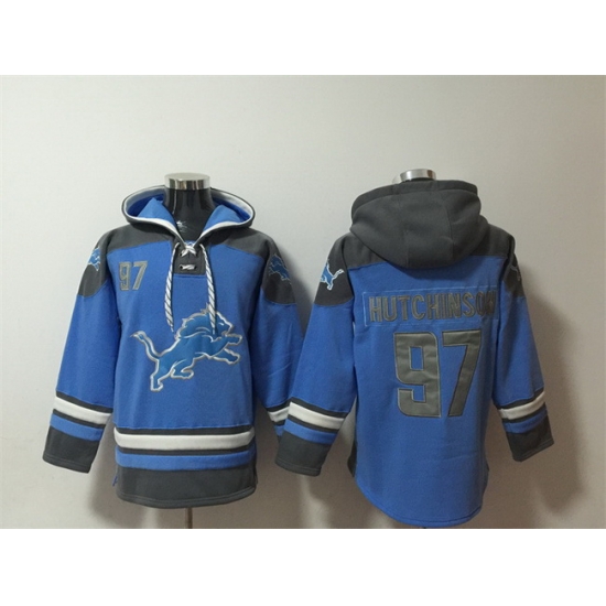 Men Detroit Lions 97 Aidan Hutchinson Blue Ageless Must Have Lace Up Pullover Hoodie Men Detroit Lions 97 Aidan Hutchinson Blue Ageless Must Have Lace Up Pullover Hoodie