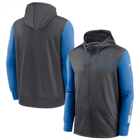 Men Detroit Lions Charcoal Blue Fan Gear Mascot Performance Full Zip Hoodie Men Detroit Lions Charcoal Blue Fan Gear Mascot Performance Full Zip Hoodie