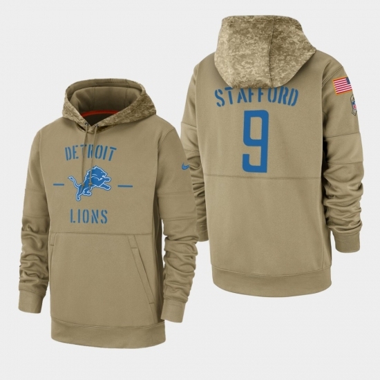 Mens Detroit Lions 9 Matthew Stafford 2019 Salute to Service Sideline Therma Pullover Hoodie Tan Mens Detroit Lions 9 Matthew Stafford 2019 Salute to Service Sideline Therma Pullover Hoodie Tan