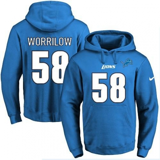NFL Mens Nike Detroit Lions 58 Paul Worrilow Blue Name Number Pullover Hoodie NFL Mens Nike Detroit Lions 58 Paul Worrilow Blue Name Number Pullover Hoodie