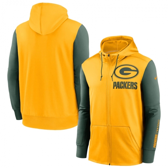 Men Green Bay Packers Gold Green Fan Gear Mascot Performance Full Zip Hoodie Men Green Bay Packers Gold Green Fan Gear Mascot Performance Full Zip Hoodie