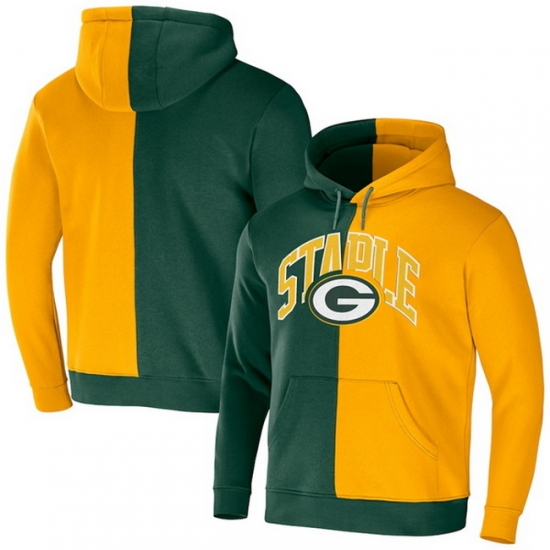 Men Green Bay Packers Green Gold Split Logo Pullover Hoodie Men Green Bay Packers Green Gold Split Logo Pullover Hoodie