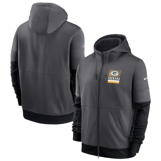 Men Green Bay Packers New 2020 Nike Gray Black Fan Gear Mascot Performance Full Zip Hoodie Men Green Bay Packers New 2020 Nike Gray Black Fan Gear Mascot Performance Full Zip Hoodie