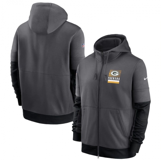 Men Green Bay Packers Nike Sideline Impact Lockup Performance Full Zip Hoodie Charcoal Men Green Bay Packers Nike Sideline Impact Lockup Performance Full Zip Hoodie Charcoal