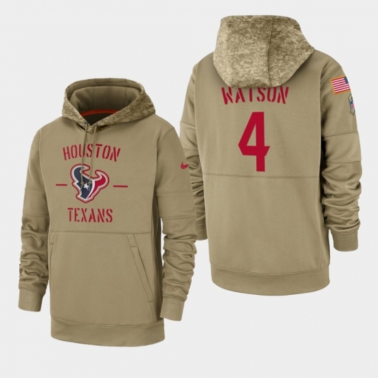 Mens Houston Texans 4 Deshaun Watson 2019 Salute to Service Sideline Therma Pullover Hoodie Tan Mens Houston Texans 4 Deshaun Watson 2019 Salute to Service Sideline Therma Pullover Hoodie Tan