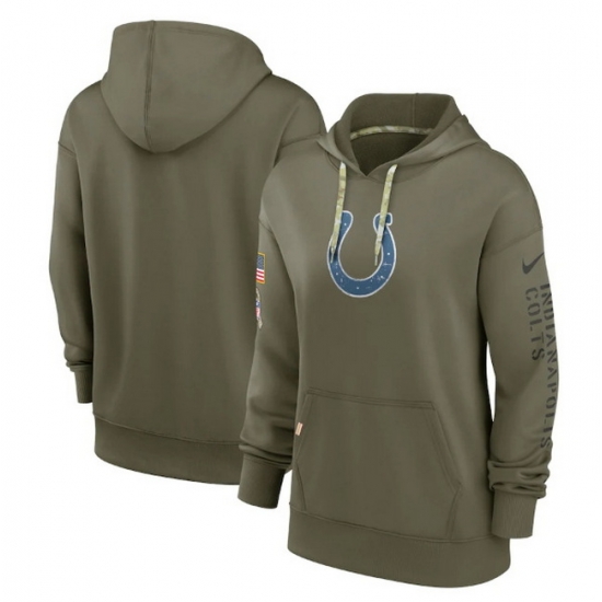 Women Indianapolis Colts 2022 Olive Salute To Service Therma Performance Pullover Hoodie