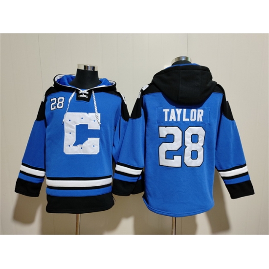 Men Indianapolis Colts 28 Jonathan Taylor Blue Ageless Must Have Lace Up Pullover Hoodie Men Indianapolis Colts 28 Jonathan Taylor Blue Ageless Must Have Lace Up Pullover Hoodie