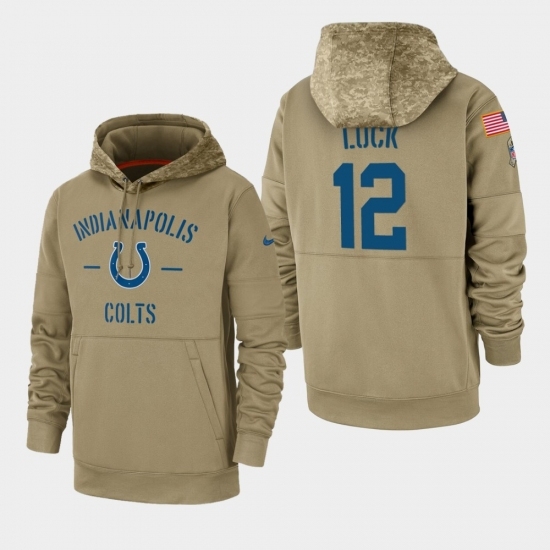 Mens Indianapolis Colts 12 Andrew Luck 2019 Salute to Service Sideline Therma Pullover Hoodie Tan Mens Indianapolis Colts 12 Andrew Luck 2019 Salute to Service Sideline Therma Pullover Hoodie Tan