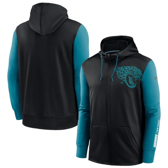 Men Jacksonville Jaguars Black Teal Fan Gear Mascot Performance Full Zip Hoodie Men Jacksonville Jaguars Black Teal Fan Gear Mascot Performance Full Zip Hoodie