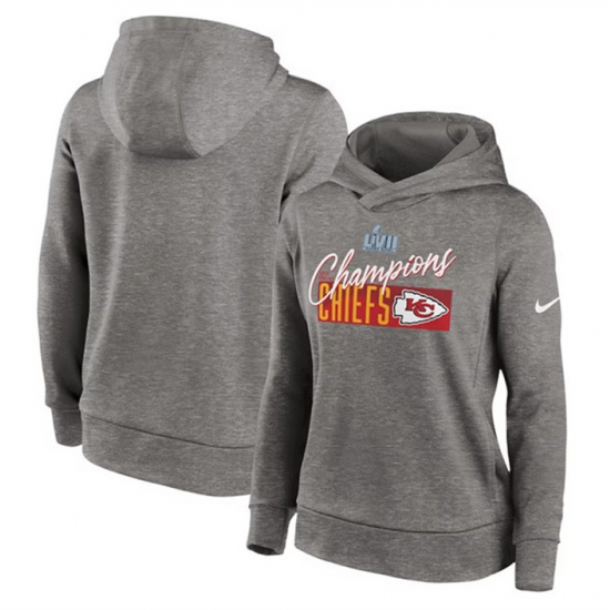 Women Kansas City Chiefs Gray Super Bowl LVII Champions Iconic Fleece Pullover Hoodie Women Kansas City Chiefs Gray Super Bowl LVII Champions Iconic Fleece Pullover Hoodie