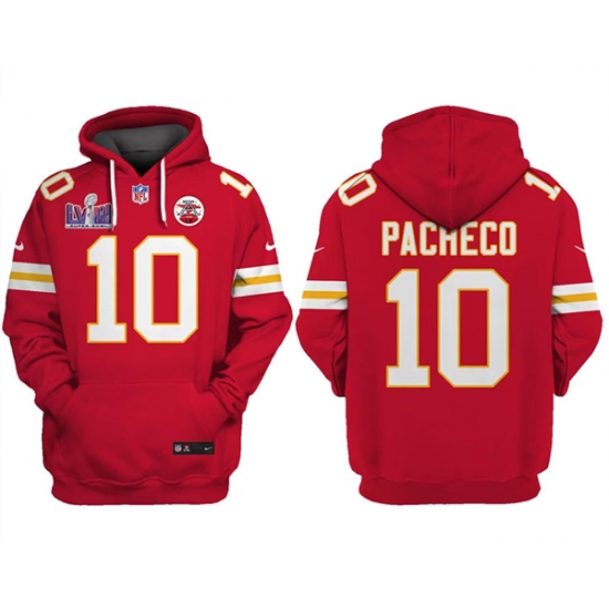 Men Kansas City Chiefs 10 Isiah Pacheco Red Super Bowl LVIII Patch Pullover Hoodie Men Kansas City Chiefs 10 Isiah Pacheco Red Super Bowl LVIII Patch Pullover Hoodie