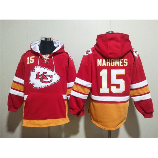 Men Kansas City Chiefs 15 Patrick Mahomes Red Lace Up Pullover Hoodie Men Kansas City Chiefs 15 Patrick Mahomes Red Lace Up Pullover Hoodie