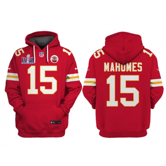 Men Kansas City Chiefs 15 Patrick Mahomes Red Super Bowl LVIII Patch Pullover Hoodie Men Kansas City Chiefs 15 Patrick Mahomes Red Super Bowl LVIII Patch Pullover Hoodie