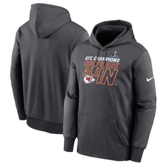 Men Kansas City Chiefs Anthracite 2023 AFC Champions Locker Room Trophy Collection Pullover Hoodie Men Kansas City Chiefs Anthracite 2023 AFC Champions Locker Room Trophy Collection Pullover Hoodie
