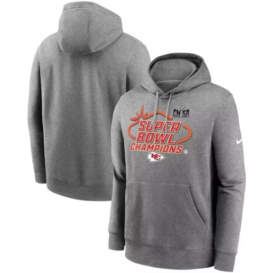 Men Kansas City Chiefs Gray Super Bowl LVIII Champions Locker Room Trophy Collection Club Pullover Hoodie Men Kansas City Chiefs Gray Super Bowl LVIII Champions Locker Room Trophy Collection Club Pullover Hoodie