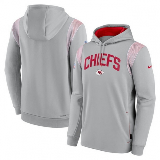 Men Kansas City Chiefs Grey Sideline Stack Performance Pullover Hoodie 001 Men Kansas City Chiefs Grey Sideline Stack Performance Pullover Hoodie 001