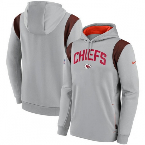 Men Kansas City Chiefs Grey Sideline Stack Performance Pullover Hoodie 002 Men Kansas City Chiefs Grey Sideline Stack Performance Pullover Hoodie 002