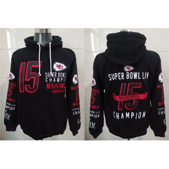 Men Kansas City Chiefs Patrick Mahomes 15 Super Bowl LIV Champion Black Stitched Hoodie Men Kansas City Chiefs Patrick Mahomes 15 Super Bowl LIV Champion Black Stitched Hoodie