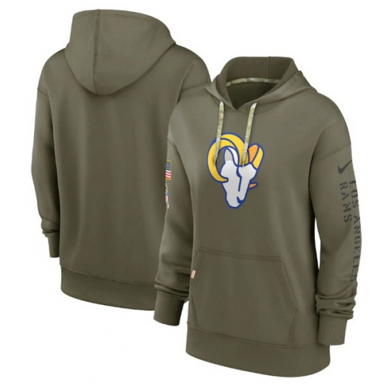 Women Los Angeles Rams 2022 Olive Salute To Service Therma Performance Pullover Hoodie Women Los Angeles Rams 2022 Olive Salute To Service Therma Performance Pullover Hoodie