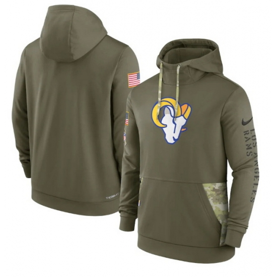 Men Los Angeles Rams 2022 Olive Salute To Service Therma Performance Pullover Hoodie Men Los Angeles Rams 2022 Olive Salute To Service Therma Performance Pullover Hoodie