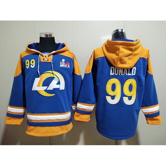 Men Los Angeles Rams 99 Aaron Donald 2022 Royal Super Bowl LVI Champions Pullover Hoodi Men Los Angeles Rams 99 Aaron Donald 2022 Royal Super Bowl LVI Champions Pullover Hoodi