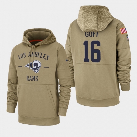 Mens Los Angeles Rams 16 Jared Goff 2019 Salute to Service Sideline Therma Pullover Hoodie Tan Mens Los Angeles Rams 16 Jared Goff 2019 Salute to Service Sideline Therma Pullover Hoodie Tan