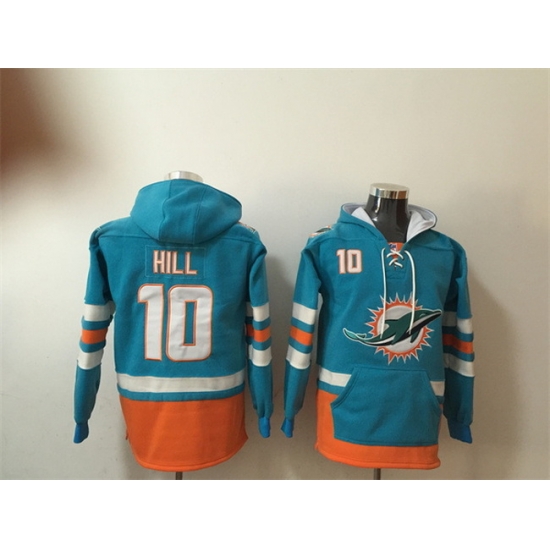 Men Miami Dolphins 10 Tyreek Hill Aqua Lace Up Pullover Hoodie Men Miami Dolphins 10 Tyreek Hill Aqua Lace Up Pullover Hoodie