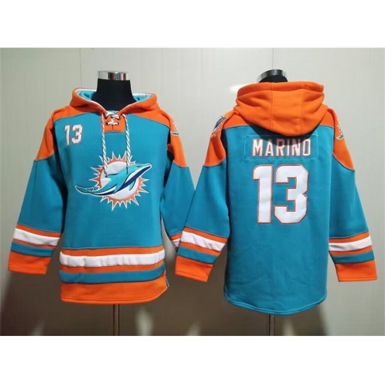Men Miami Dolphins 13 Dan Marino Aqua Lace Up Pullover Hoodie Men Miami Dolphins 13 Dan Marino Aqua Lace Up Pullover Hoodie
