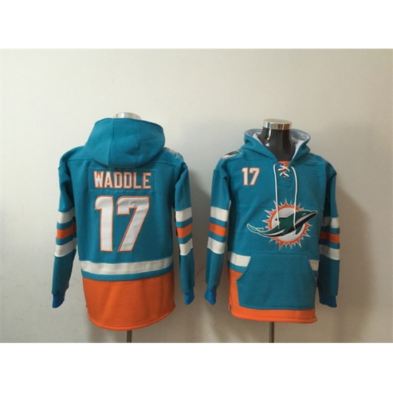 Men Miami Dolphins 17 Jaylen Waddle Aqua Lace Up Pullover Hoodie