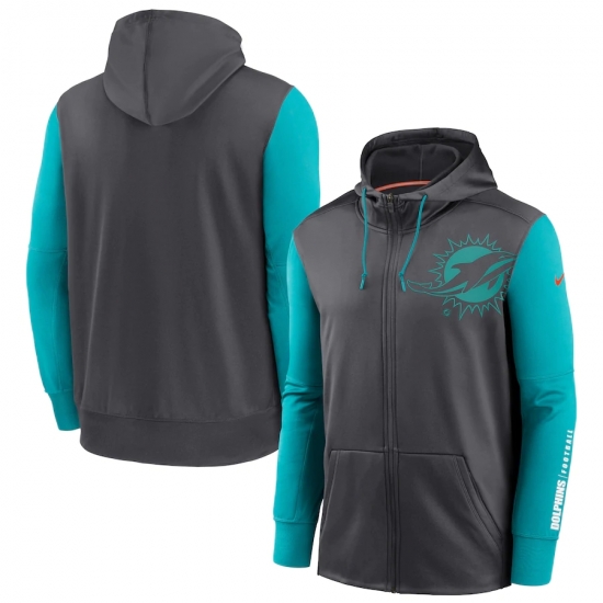 Men Miami Dolphins Charcoal Aqua Fan Gear Mascot Performance Full Zip Hoodie Men Miami Dolphins Charcoal Aqua Fan Gear Mascot Performance Full Zip Hoodie