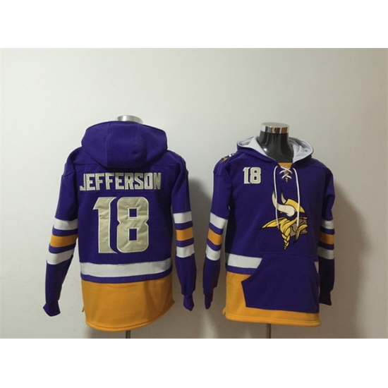Men Minnesota Vikings 18 Justin Jefferson Purple Ageless Must Have Lace Up Pullover Hoodie Men Minnesota Vikings 18 Justin Jefferson Purple Ageless Must Have Lace Up Pullover Hoodie