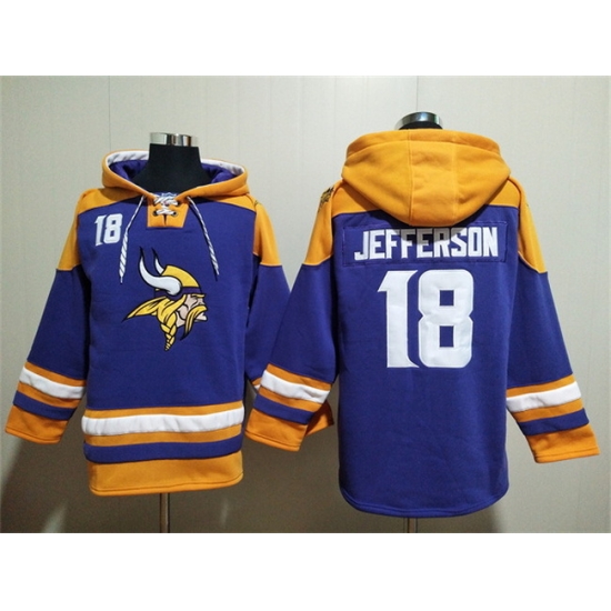 Men Minnesota Vikings 18 Justin Jefferson Purple Yellow Ageless Must Have Lace Up Pullover Hoodie Men Minnesota Vikings 18 Justin Jefferson Purple Yellow Ageless Must Have Lace Up Pullover Hoodie