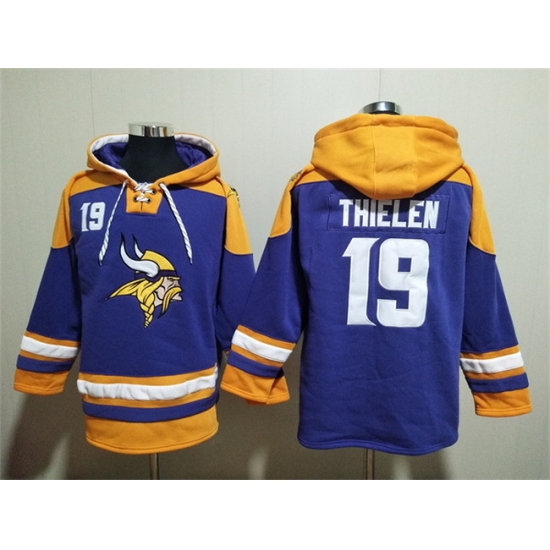 Men Minnesota Vikings 19 Adam Thielen Purple Yellow Ageless Must Have Lace Up Pullover Hoodie Men Minnesota Vikings 19 Adam Thielen Purple Yellow Ageless Must Have Lace Up Pullover Hoodie