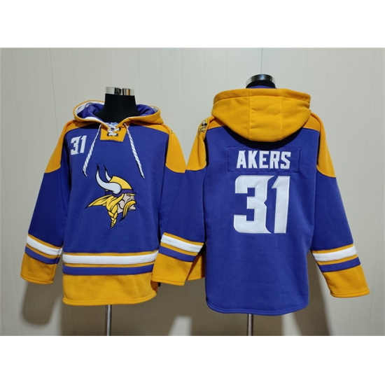 Men Minnesota Vikings 31 Cam Akers Purple Yellow Ageless Must Have Lace Up Pullover Hoodie Men Minnesota Vikings 31 Cam Akers Purple Yellow Ageless Must Have Lace Up Pullover Hoodie