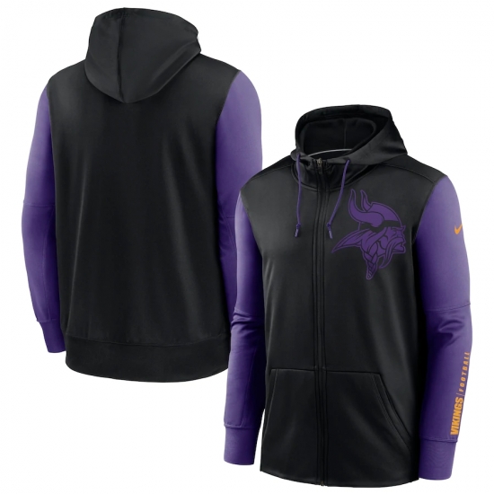 Men Minnesota Vikings Black Purple Fan Gear Mascot Performance Full Zip Hoodie Men Minnesota Vikings Black Purple Fan Gear Mascot Performance Full Zip Hoodie