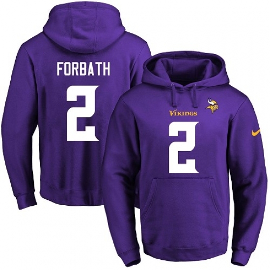 NFL Mens Nike Minnesota Vikings 2 Kai Forbath Purple Name Number Pullover Hoodie NFL Mens Nike Minnesota Vikings 2 Kai Forbath Purple Name Number Pullover Hoodie