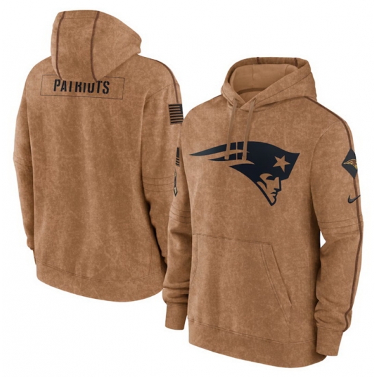 Men New England Patriots 2023 Brown Salute To Service Pullover Hoodie Men New England Patriots 2023 Brown Salute To Service Pullover Hoodie