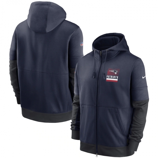 Men New England Patriots New 2020 Nike Navy Gray Fan Gear Mascot Performance Full Zip Hoodie Men New England Patriots New 2020 Nike Navy Gray Fan Gear Mascot Performance Full Zip Hoodie