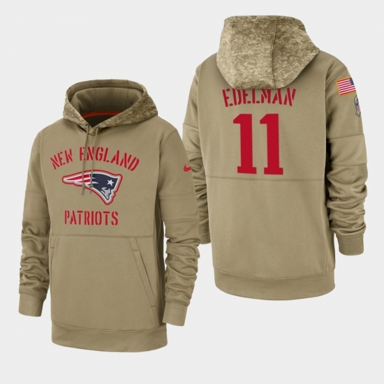 Mens New England Patriots 11 Julian Edelman 2019 Salute to Service Sideline Therma Pullover Hoodie Tan Mens New England Patriots 11 Julian Edelman 2019 Salute to Service Sideline Therma Pullover Hoodie Tan