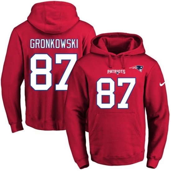 NFL Mens Nike New England Patriots 87 Rob Gronkowski Red Name Number Pullover Hoodie NFL Mens Nike New England Patriots 87 Rob Gronkowski Red Name Number Pullover Hoodie