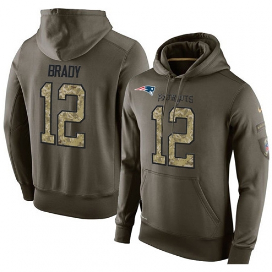 NFL Nike New England Patriots 12 Tom Brady Green Salute To Service Mens Pullover Hoodie NFL Nike New England Patriots 12 Tom Brady Green Salute To Service Mens Pullover Hoodie